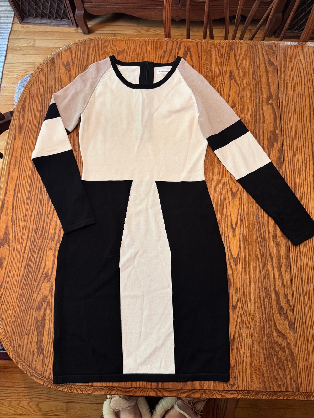 Calvin Klein Colorblock Long Sleeve Sheath Dress - Black & Cream